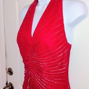 Vintage Joseph Ribkoff Fluted Red Sparkle Tank Top